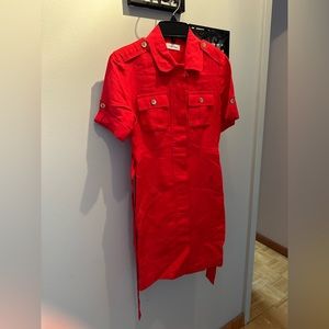 Calvin Klein Red Linen Dress, Size XS